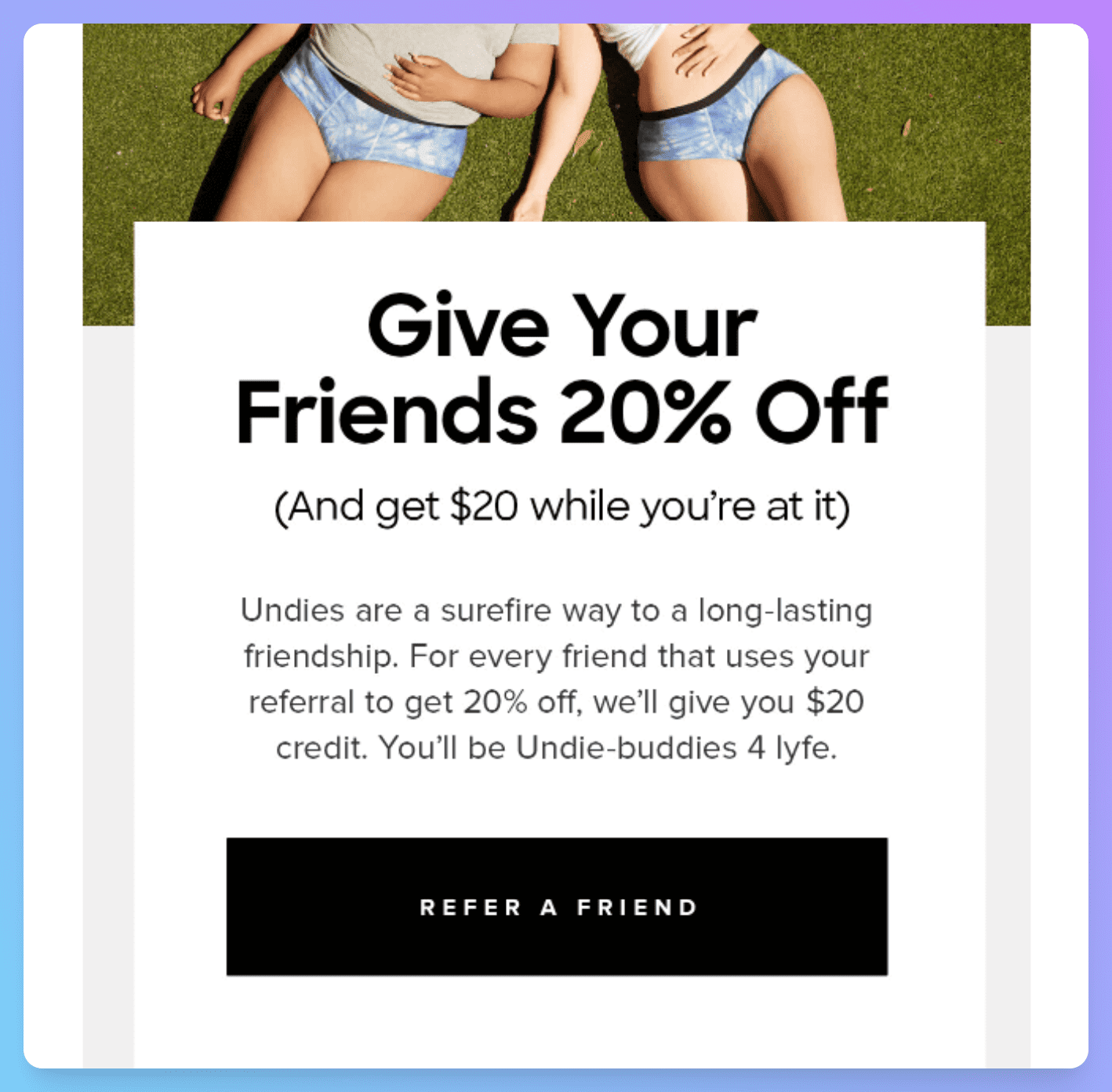 MeUndies referral program examples